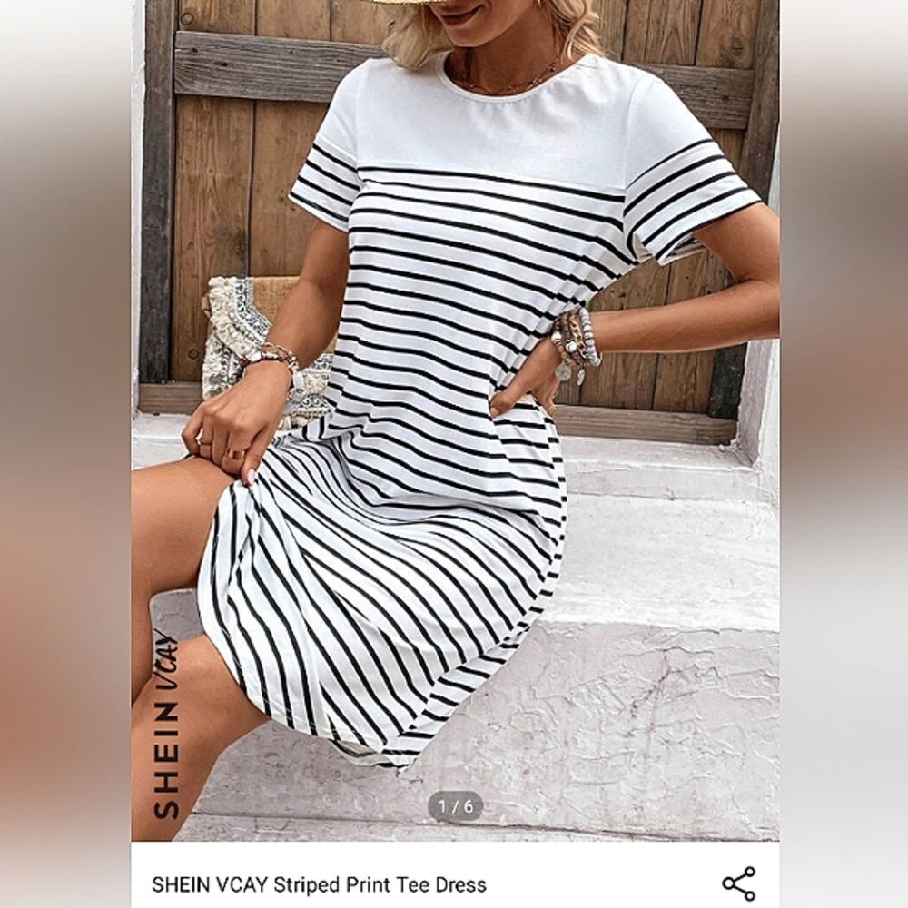 Black & white striped t-shirt dress (shein)